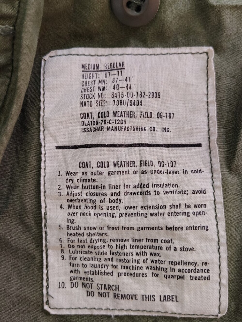 Vintage Military M65 Field Jacket 1978 Size Medium Regular Olive Green - Picture 4 of 5